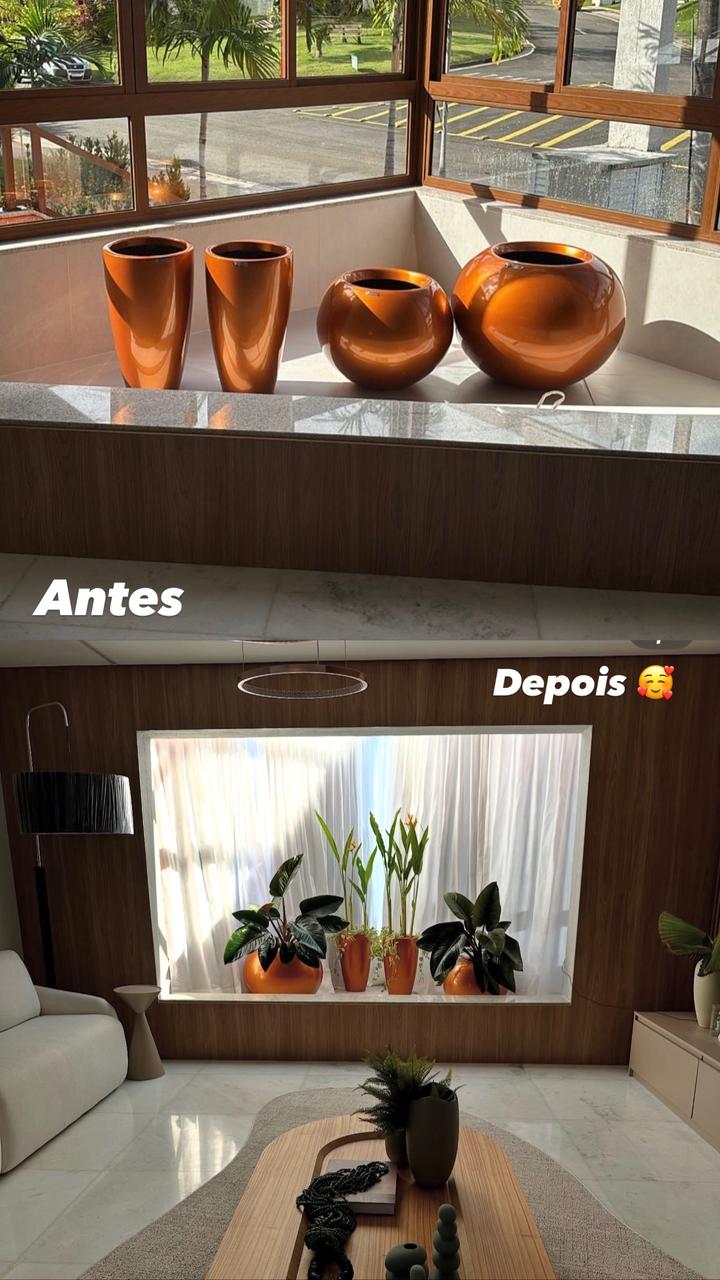 Antes e depois com vasos decorativos
